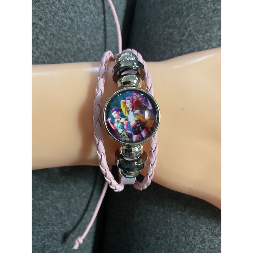 Blackpink K-Pop Charm Bracelet Pink Braided Faux Leather Adjustable Sliding Knot